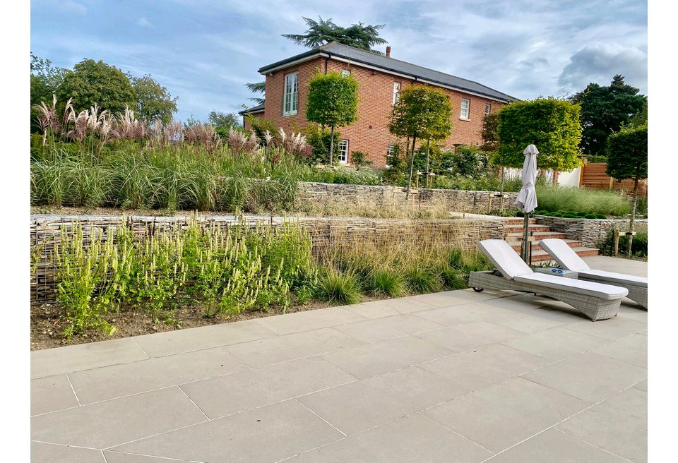 Terraced Pool Garden - Box Trees line the steps